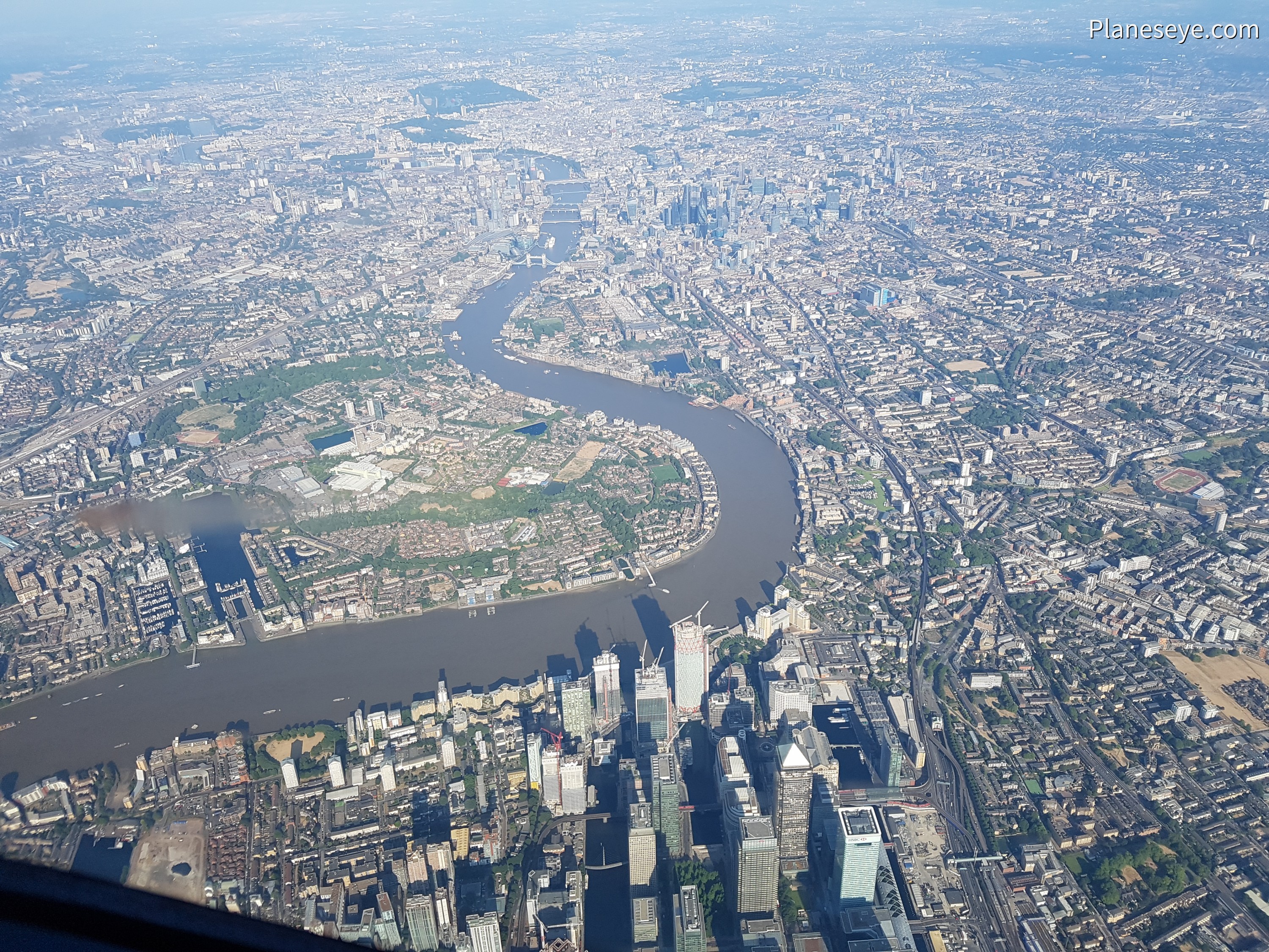 Eastern London during daytime from low altitude