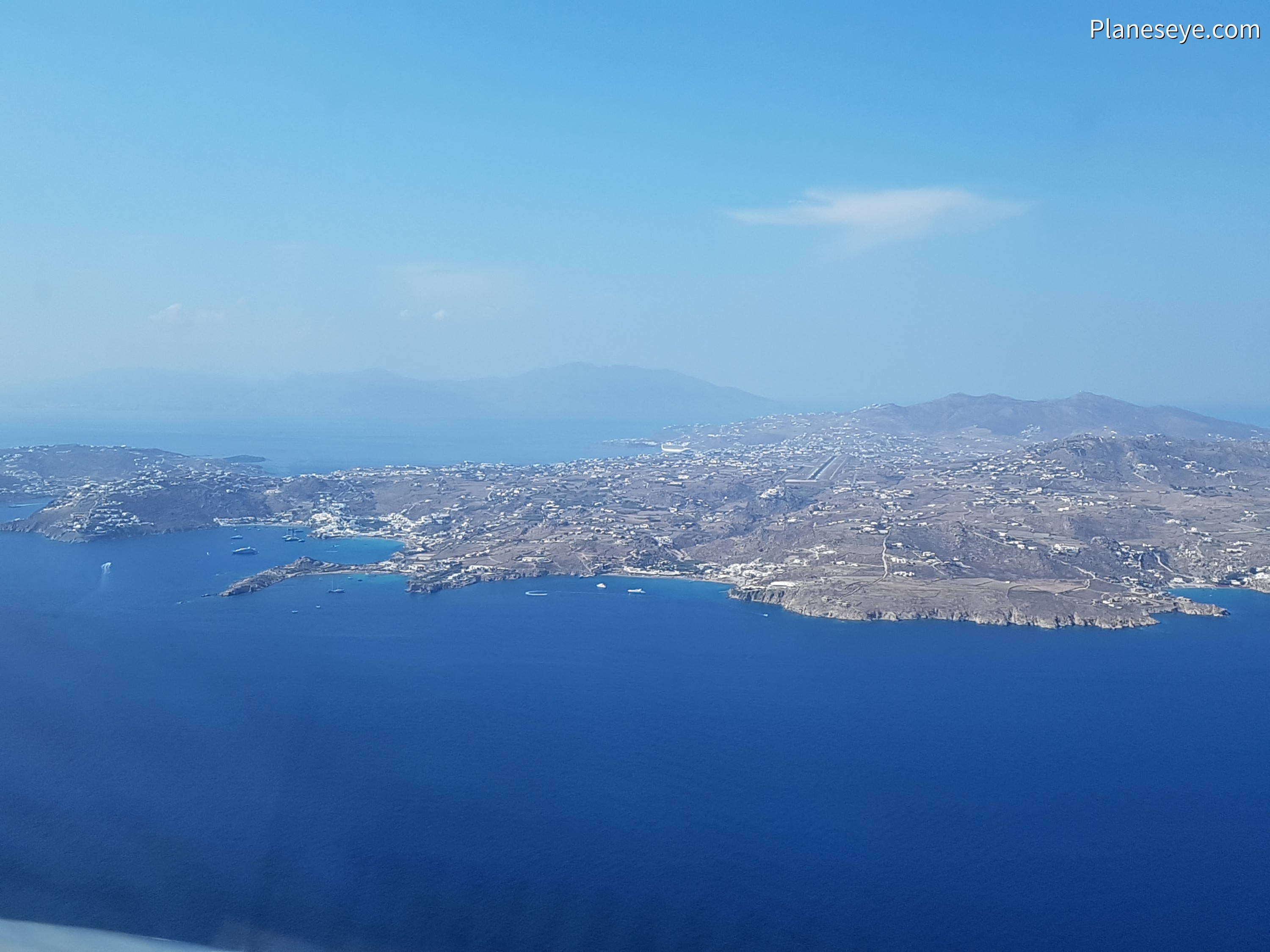 JMK Airport final approach during the daytime, Mykonos