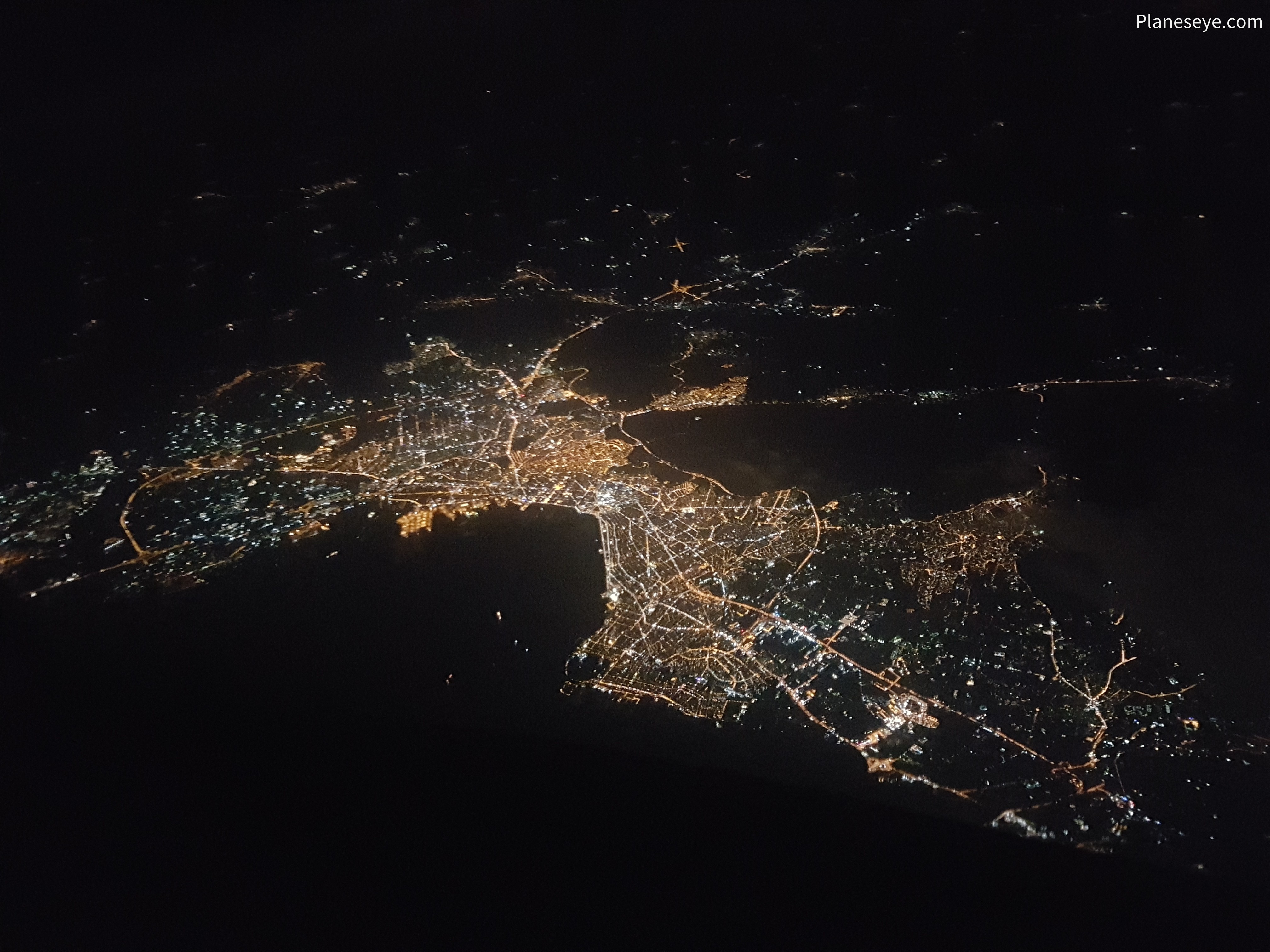Thessaloniki from above during nighttime