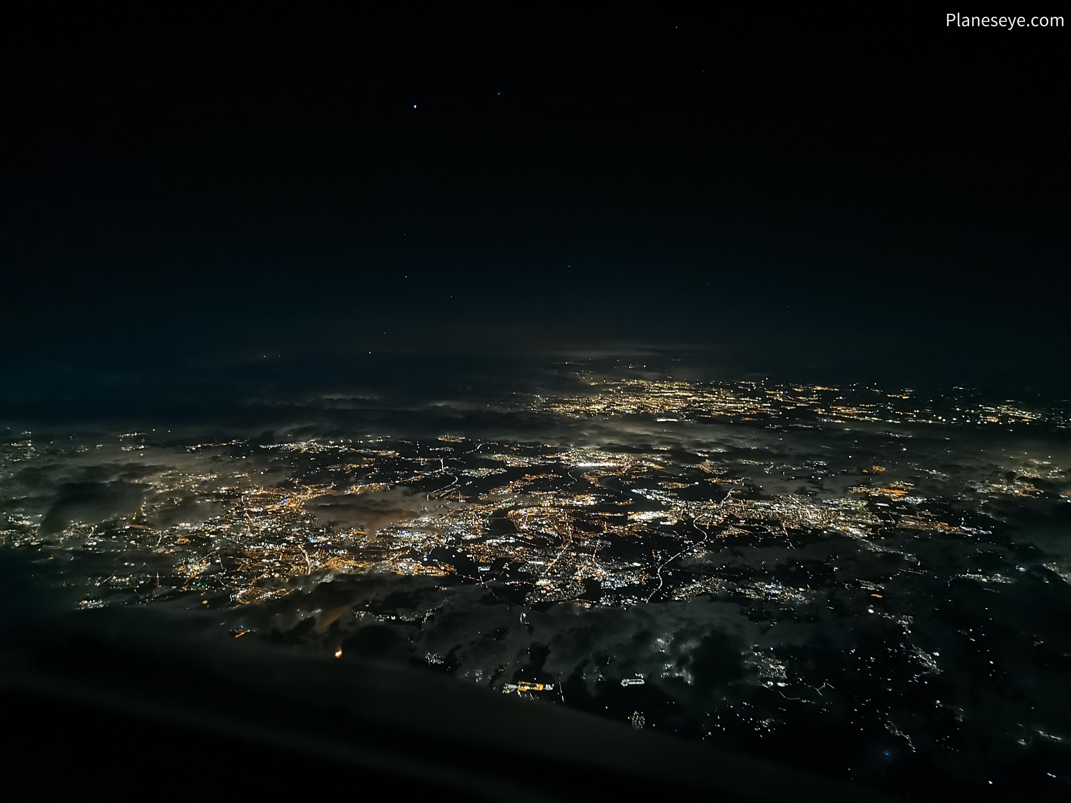 Ruhr metropolitan area, Germany during night