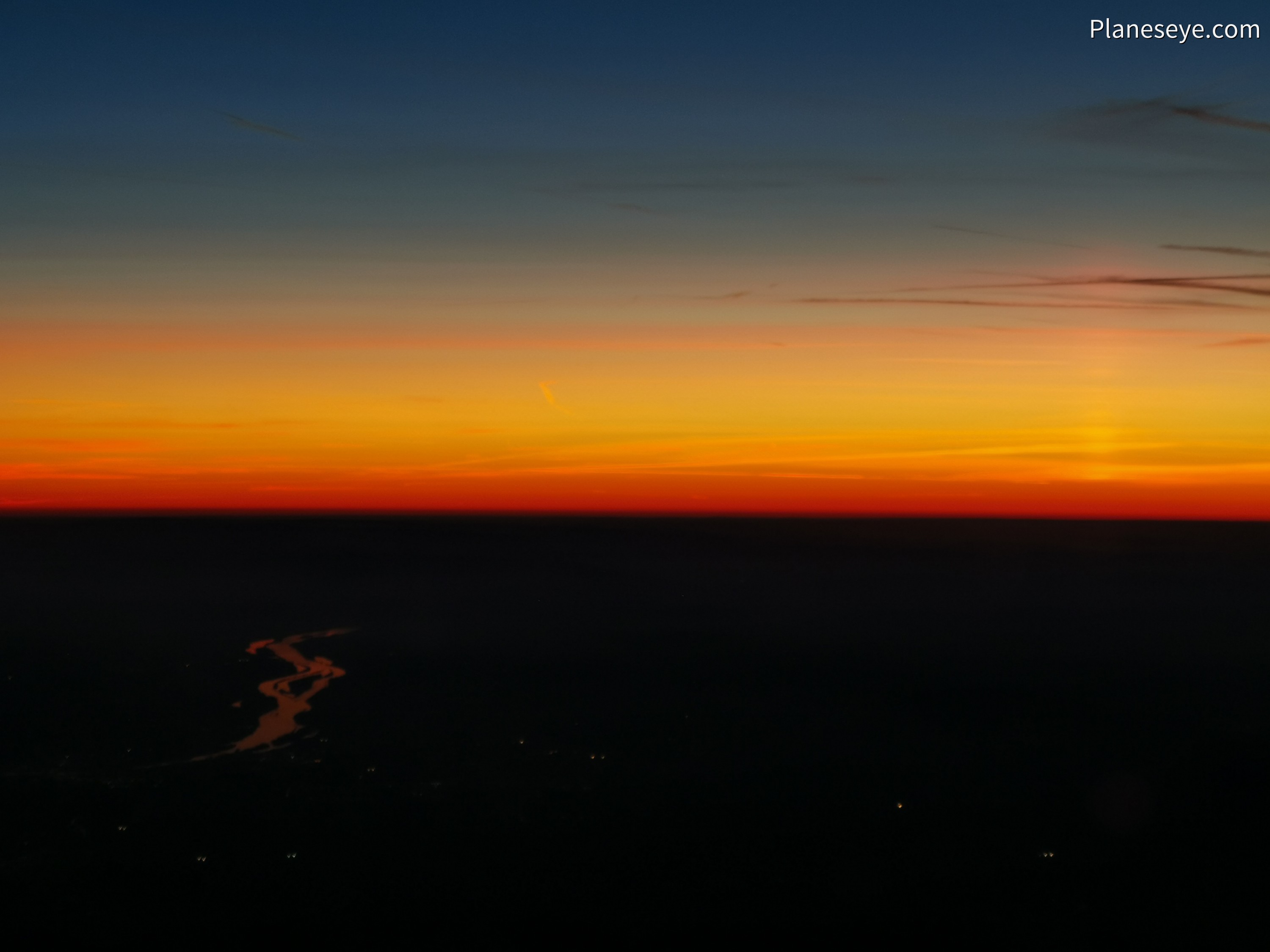 Sunset over Rhein river valley in western Germany