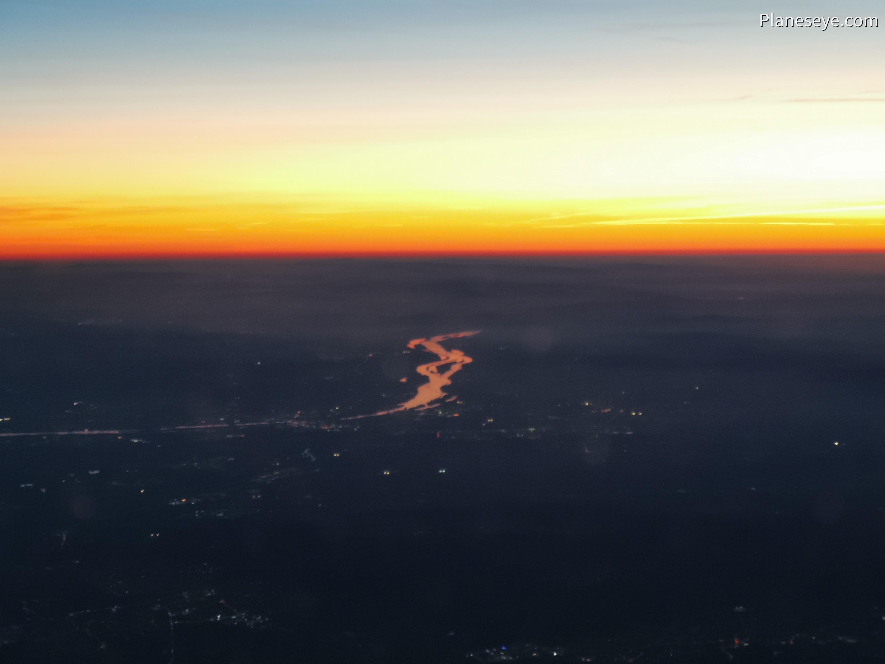 Sunset over Rhein river valley in western Germany
