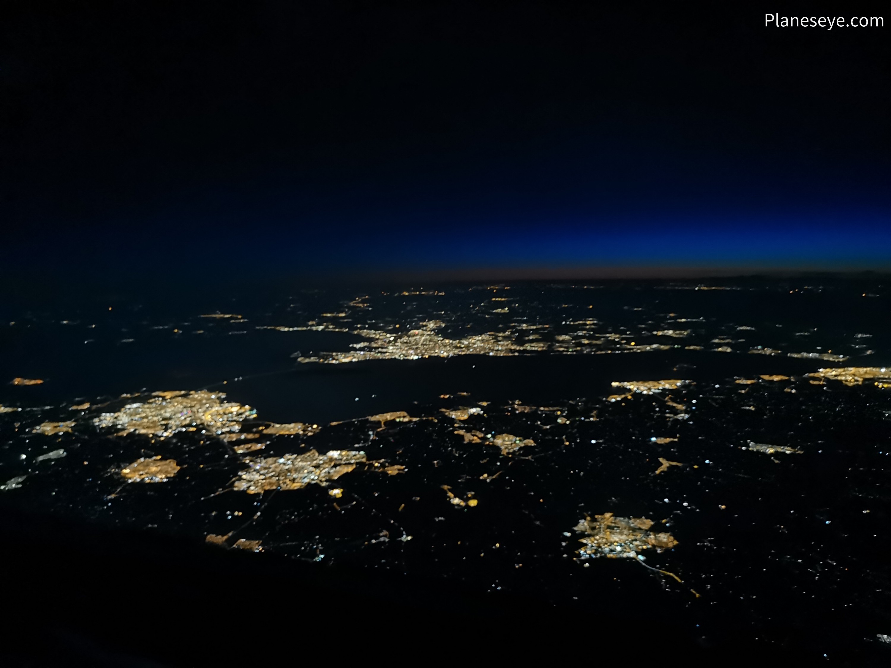 Sea between Malmo and Copenhagen during nighttime