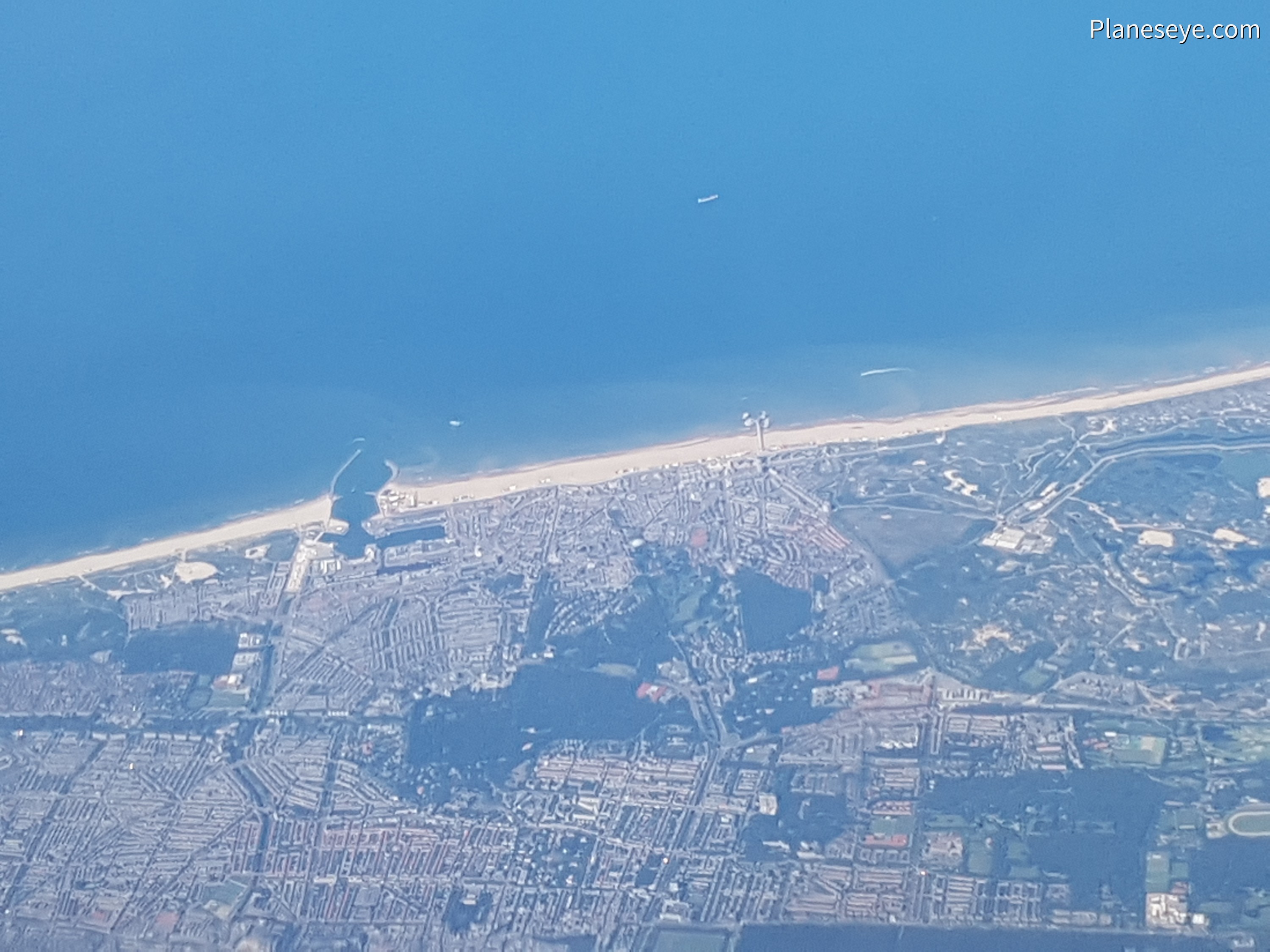 Den Haag - Scheveningen, Netherlands from high altitude during Daytime