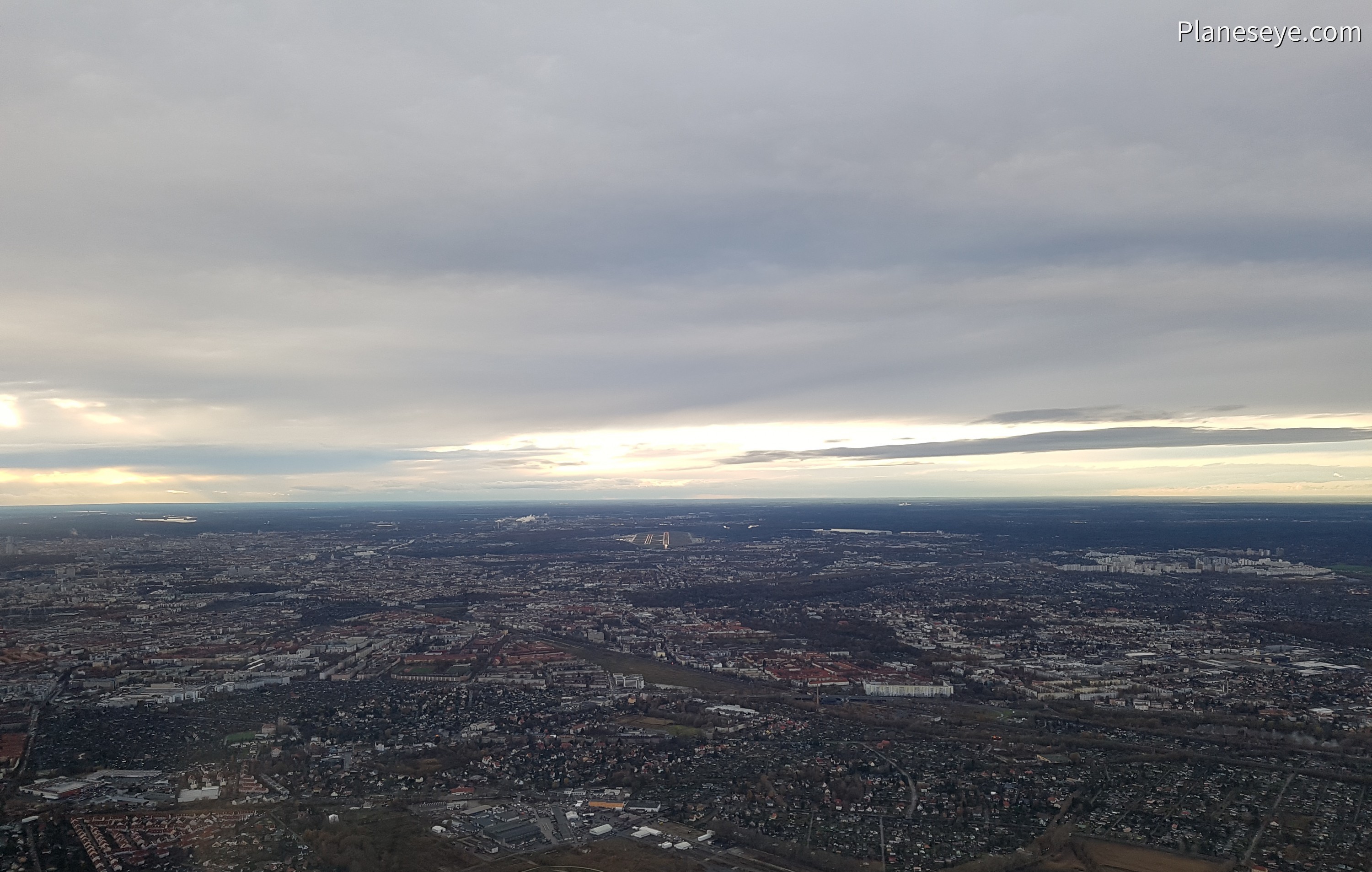 Berlin during dusk, TXL Airport final approach