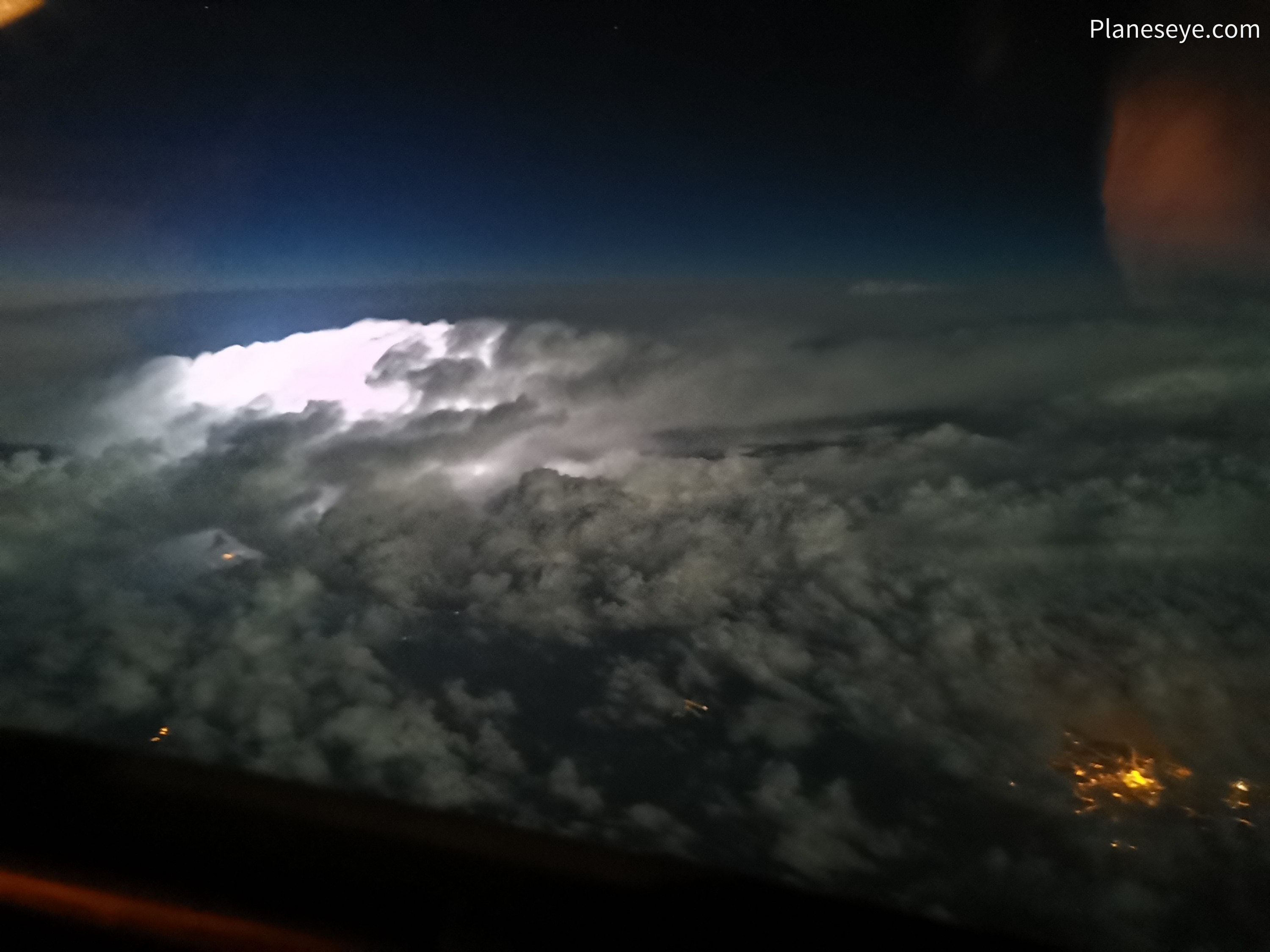 Thunderstorm over France during nighttime