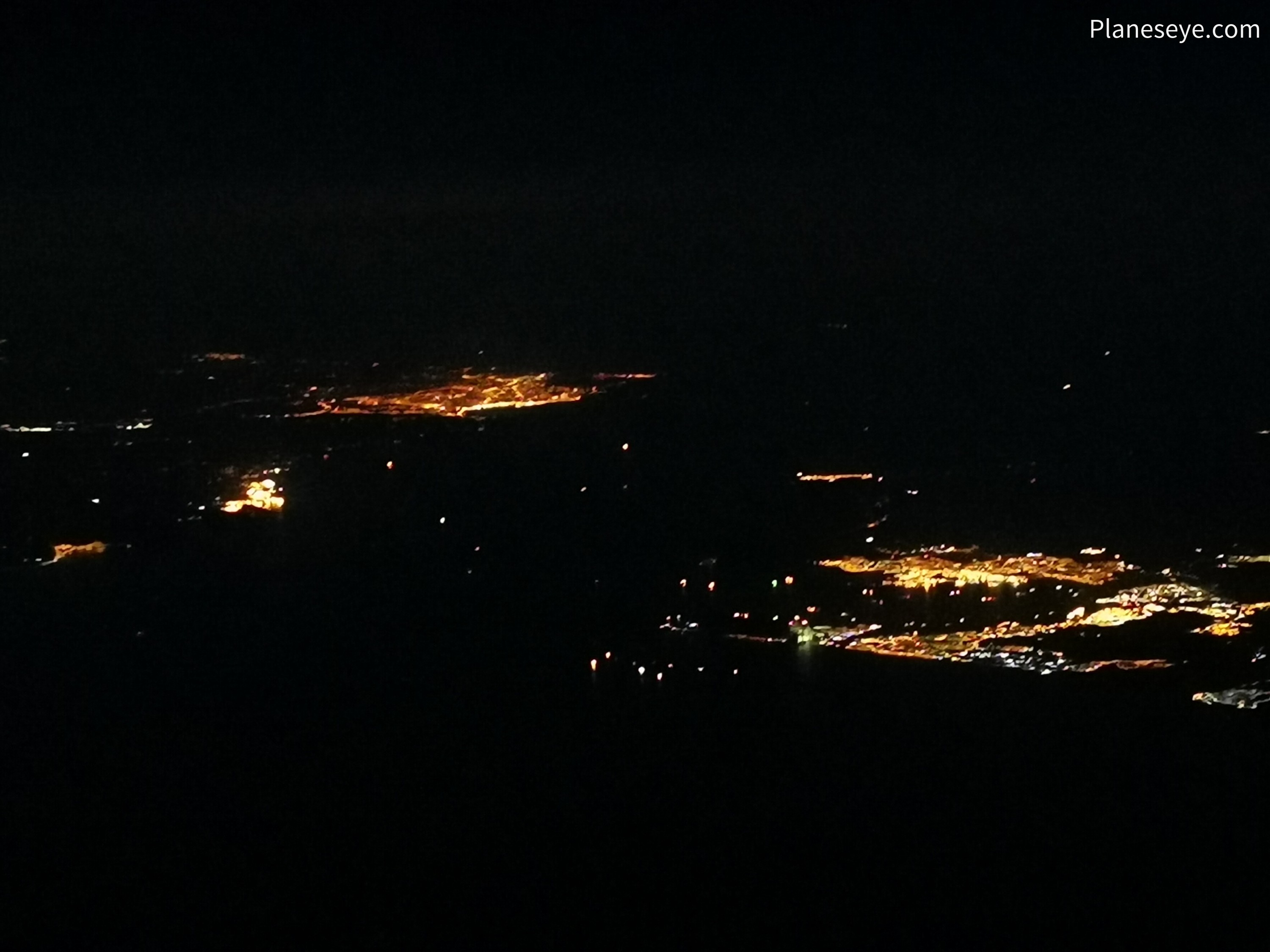 Strait of Gibraltar during nighttime from the East