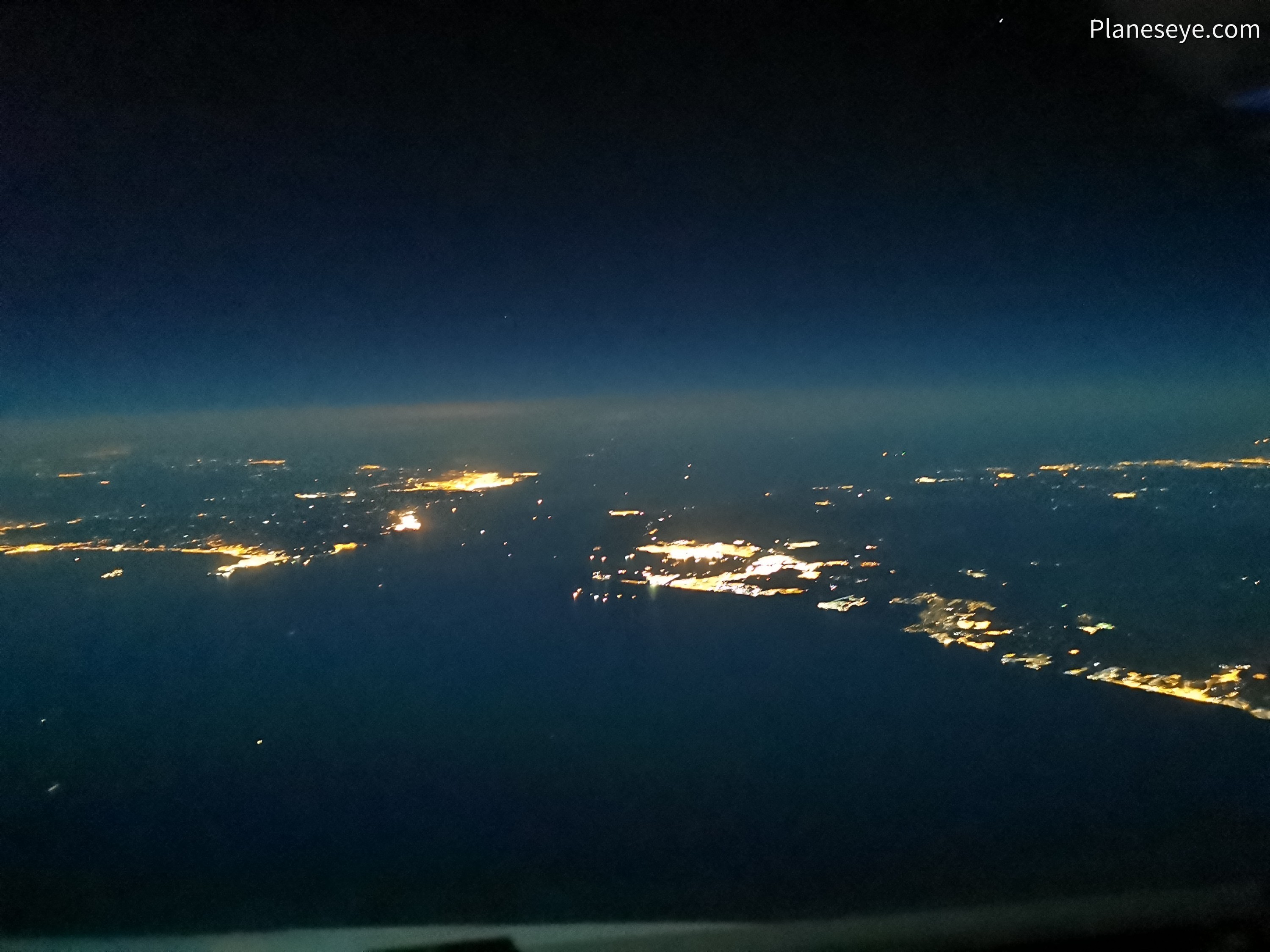 Strait of Gibraltar during nighttime from the East