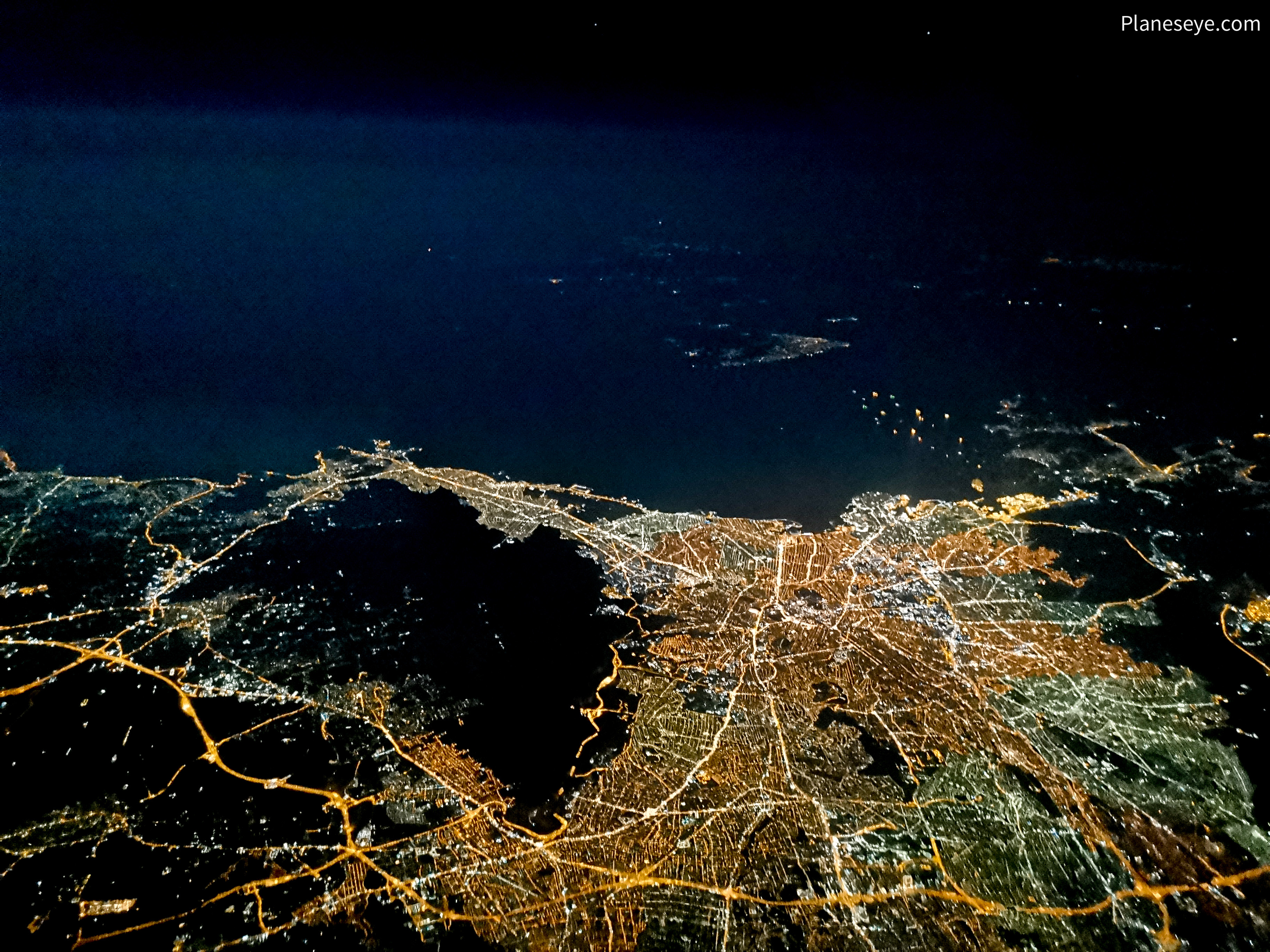Athens, Greece from above at night