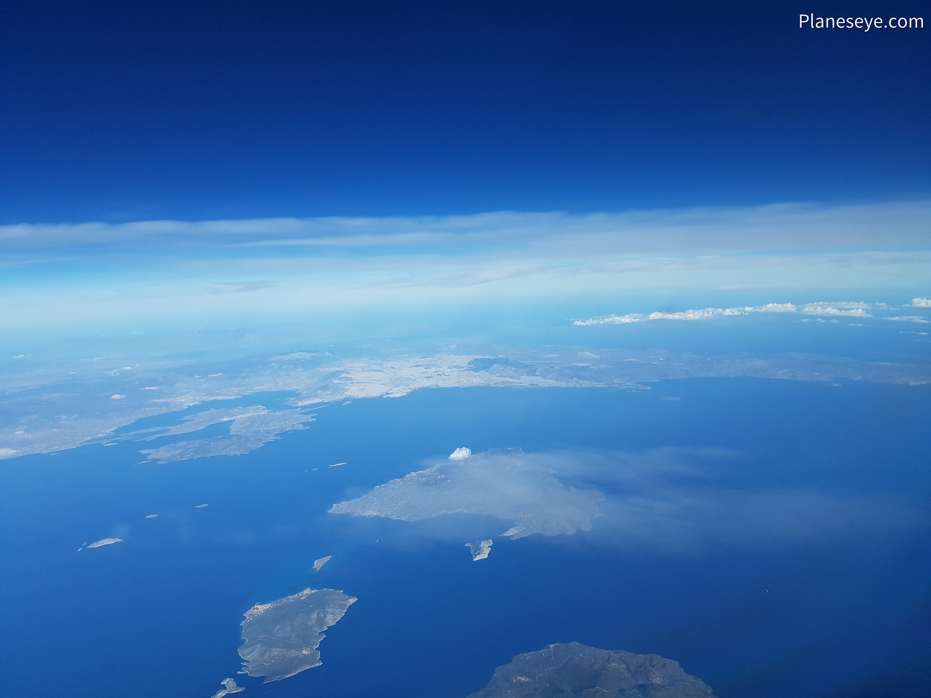 Saronic gulf and Athens looking northbound